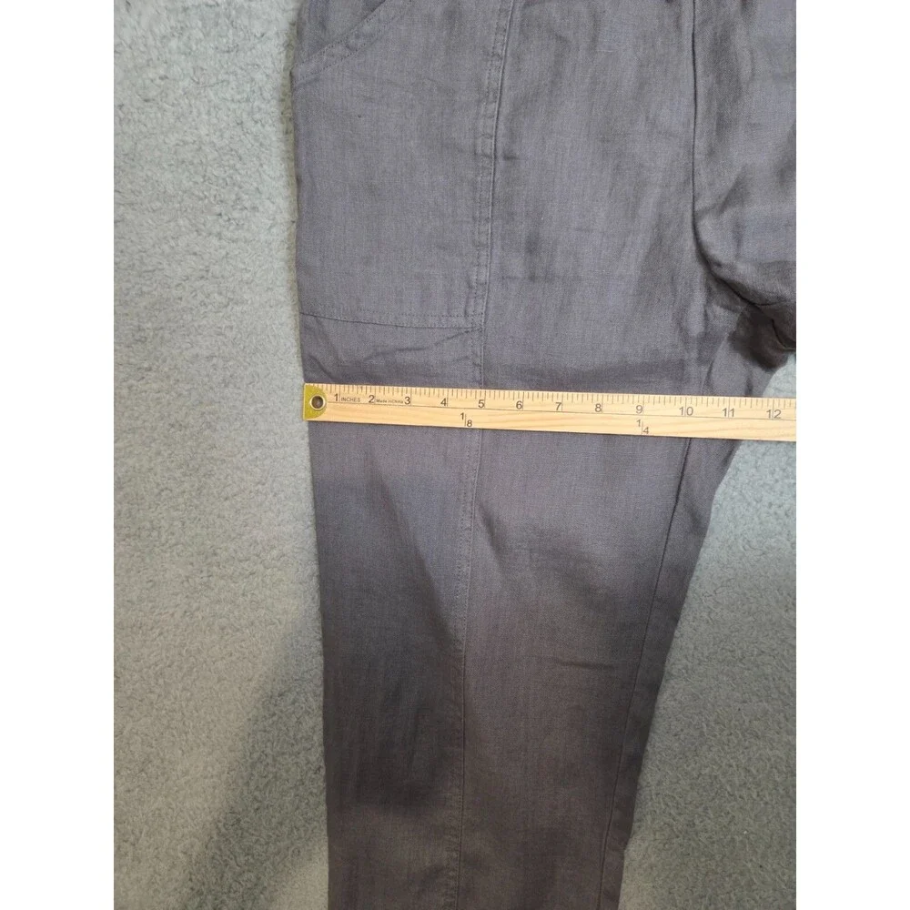 Ellen Tracy Linen Convertible Pants Womens Cropped Straight M Gray Elastic Waist